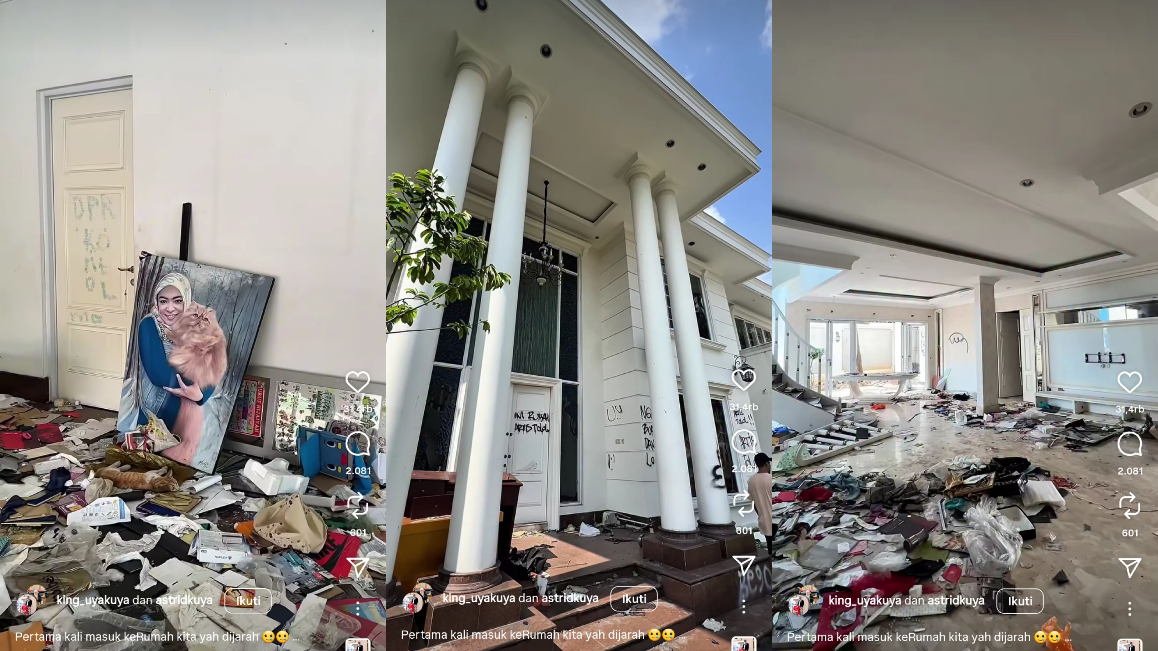 Penampakan rumah Uya Kuya yang ludes dijarah massa.